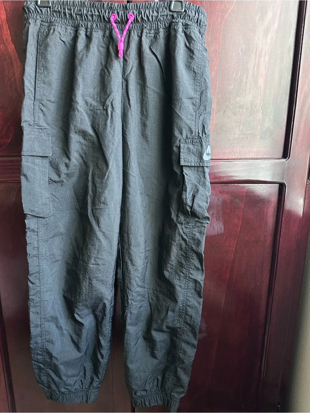 Nike Black Cargo Joggers with Pink Drawcord